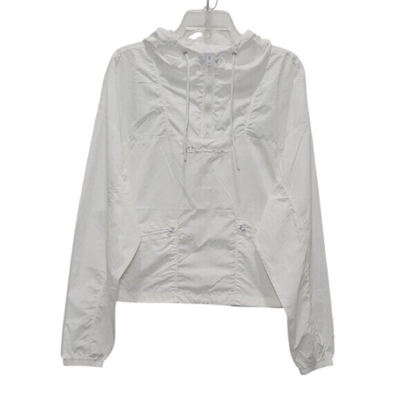 Champion Classic White Hooded Anorak Wind Jacket Small New 1/4 Zip Spellout - Picture 2 of 14
